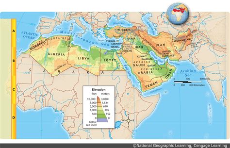 Middle East Physical Map Labeled