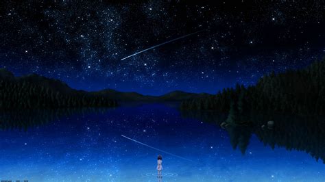 #4503214 #anime girls, #anime, #night, #forest, #sky, #water, #stars, # ...