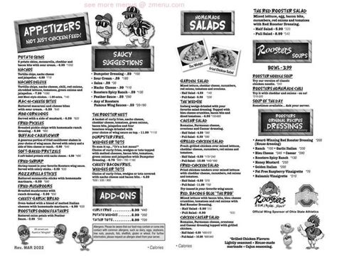 Online Menu of Roosters - Mansfield Restaurant, Mansfield, Ohio, 44906 - Zmenu