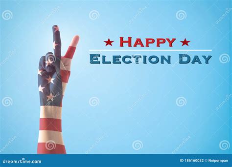 Happy Election Day with V Shape Hand Sign for Voting on USA Election Day Stock Photo - Image of ...