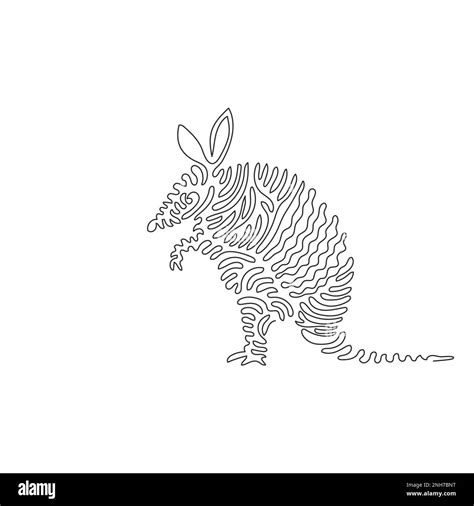 Single swirl continuous line drawing of cute armadillo abstract art. Continuous line draw ...