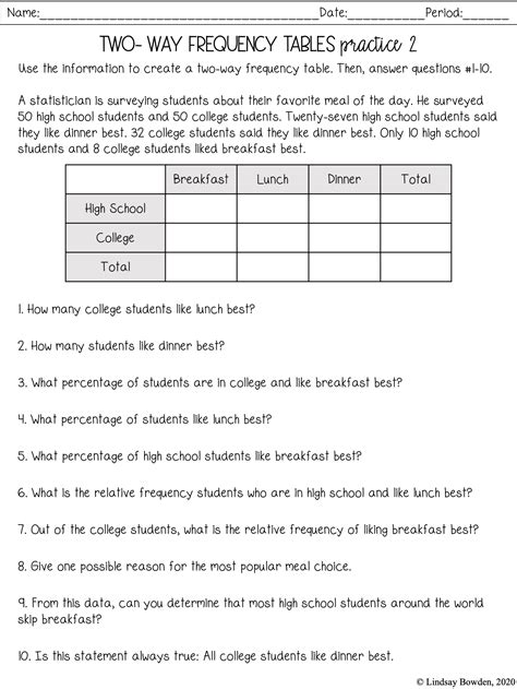 20++ Two Way Tables Worksheet – Worksheets Decoomo