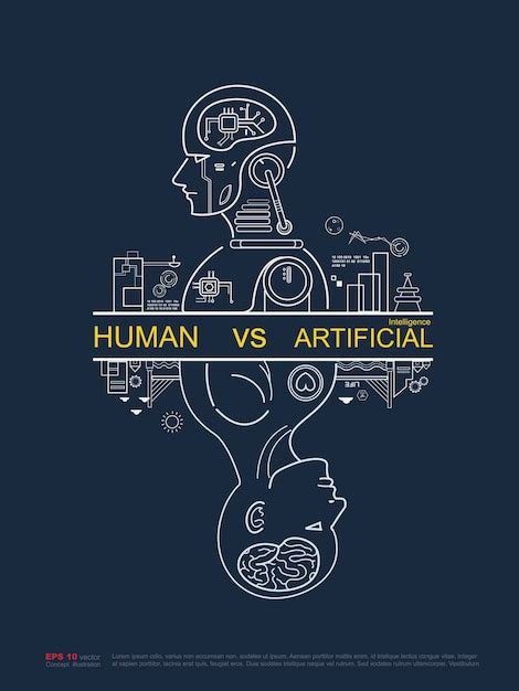 Premium Vector | Human vs artificial intelligence outline poster