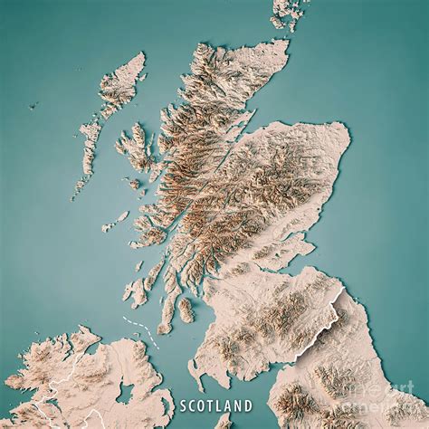 Scotland Country 3D Render Topographic Map Neutral Border Digital Art ...