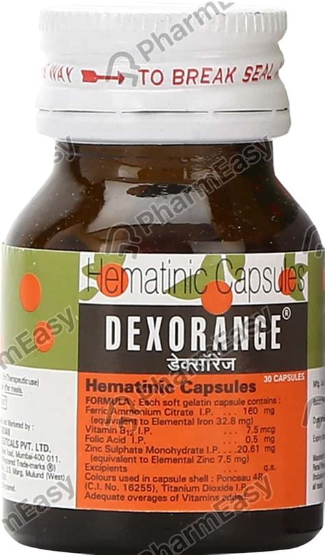 Dexorange Bottle Of 30 Capsules: Uses, Side Effects, Price & Dosage | PharmEasy