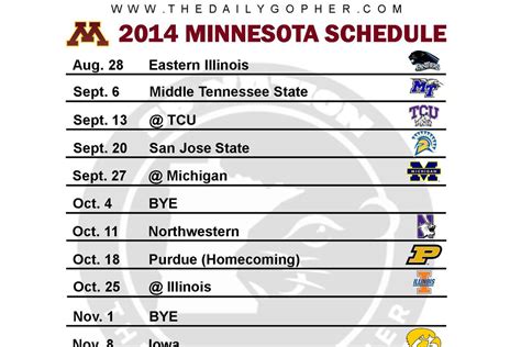 Printable Minnesota Gophers Football Schedule 2014 - The Daily Gopher