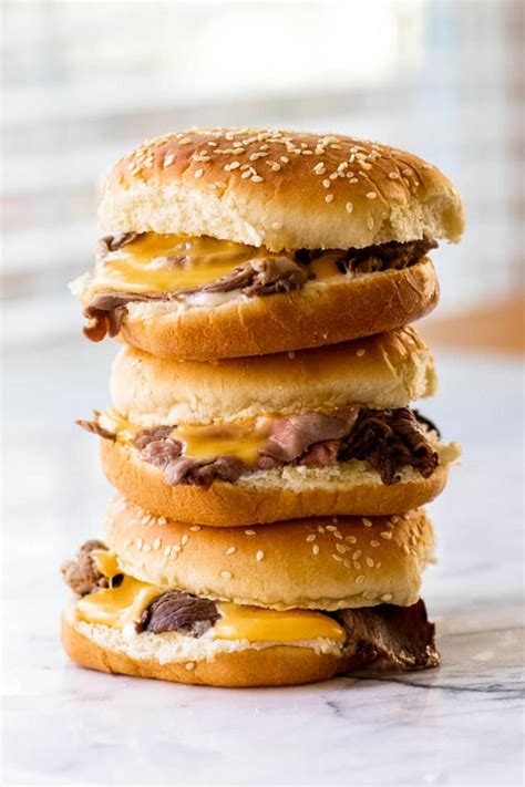 Hot Roast Beef Sandwiches with Cheddar Cheese Sauce - Girl Gone Gourmet