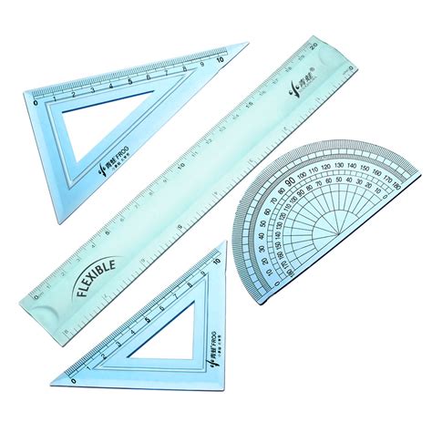 Math Set Flexible Rulers with Protractor Triangle Rulers 8 inch Straight Ruler (4 Pack ...