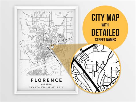 Printable Map of Florence Alabama AL United States With - Etsy