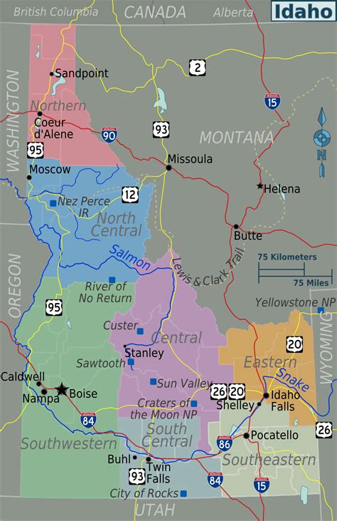 Idaho Regions Map for Travel Ideas