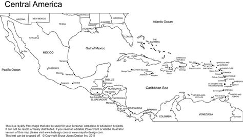 Printable Blank Map Of Central America And The Caribbean With | Central america map, South ...