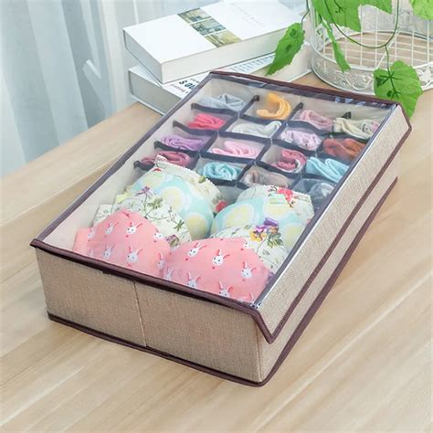 17 Grid Underwear Sock Storage Box with Transparent Lid Home Bedroom Storage Boxes for Scarfs ...