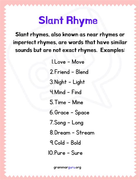 Slant Rhymes | Slant rhyme, Rap words, Slang words