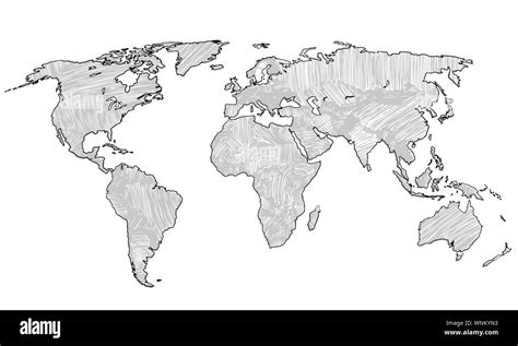 Best doodle world map for your design. Hand drawn freehand editable sketch. Planet Earth simple ...