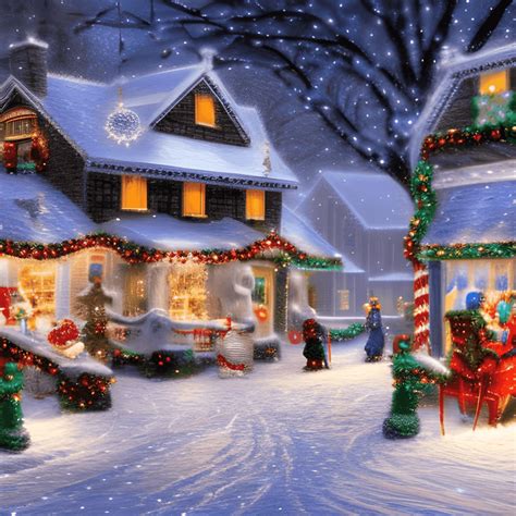 Snowy Christmas Village with Christmas Lights and Snow Falling ...