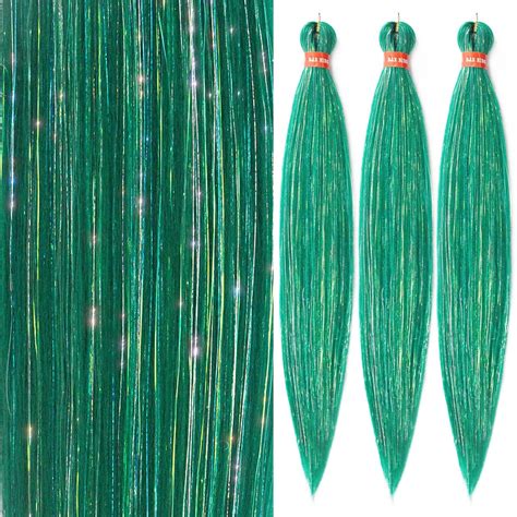 Amazon.com : Sparkling Green Pre Stretched Braiding Hair 30 Inch Glitter Kanekalon Box Braid ...