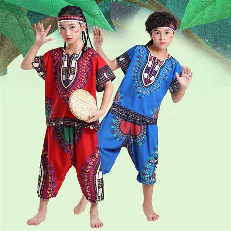 Children African Drum Performance Costumes Ethnic Style Christmas Thailand Dance Drums Kids ...