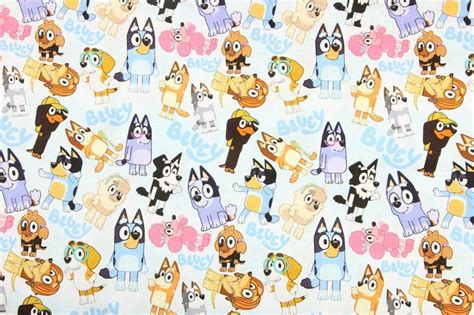 Bluey pattern Fabric Cute cartoon Blue Heeler puppy Bingo dog print cloth-100%Cotton-handwork ...