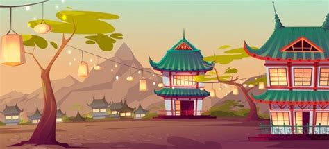 Free Vector | Chinese, asian village with traditional houses | Vector free, Building ...