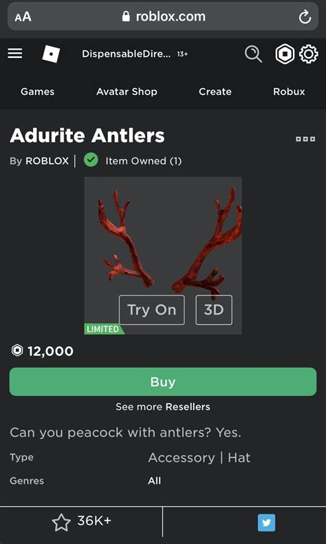 Roblox Limiteds Adurite Antlers, Toys & Games, Video Gaming, In-Game Products on Carousell