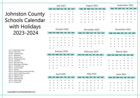 Johnston County Schools Calendar with Holidays 2023-2024