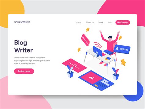 Landing page template of Blog Writer Illustration Concept. Isometric flat design concept of web ...