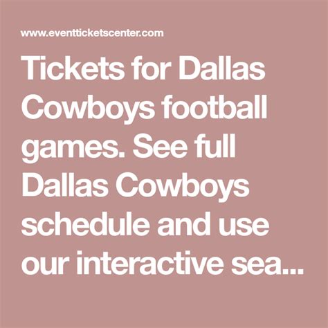 Tickets for Dallas Cowboys football games. See full Dallas Cowboys ...