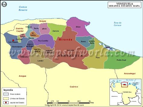 Mapa del Estado Miranda | Estado Miranda Venezuela | Mapas, Mapa de ...