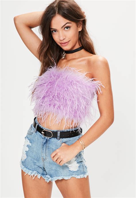 Missguided Purple Feather Bandeau Top - Lyst