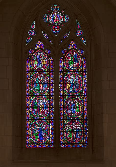 Stained-glass window, one of 77, in the Duke University Chapel on the ...