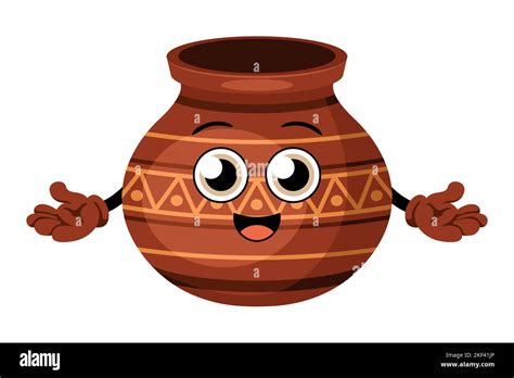 Cheerful traditional clay pot cartoon character for happy Pongal harvest festival celebration ...