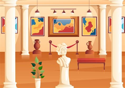 Premium Vector | Art Gallery Museum Interior Cartoon Illustration for ...