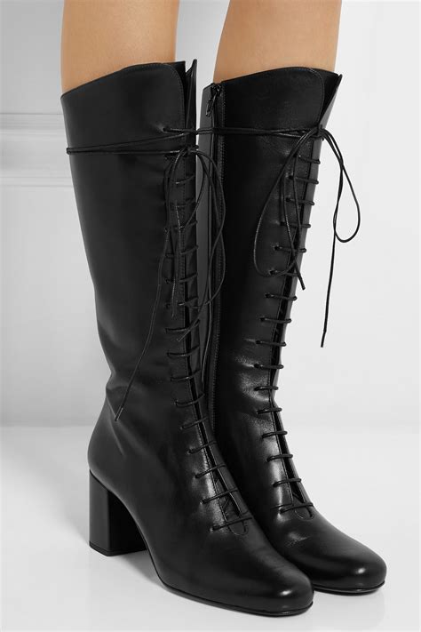 Lyst - Saint Laurent Lace-Up Leather Knee Boots in Black