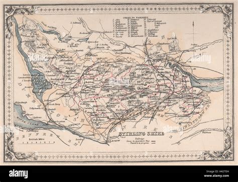 Decorative antique county map of Stirlingshire, Scotland. FULLARTON 1868 Stock Photo - Alamy