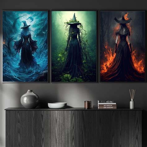 Set Of 3 Witches Halloween Canvas Painting, Wall Art Decor - Spooky Wi – Famhose