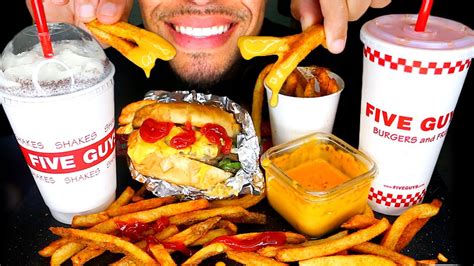 ASMR FIVE GUYS MUKBANG | CHEESEBURGER OREO MILKSHAKE CHEESE SAUCE CAJUN ...