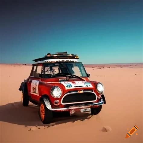 Mini rally car in the desert on Craiyon