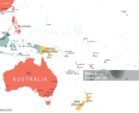 Australia And Oceania Map Vector Colored Map Of Oceania Stock ...