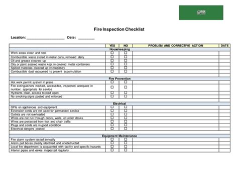 Fire inspection checklist in Word and Pdf formats