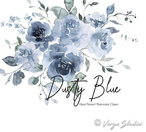 Dusty Blue Watercolor Floral Clipart Flowers Clip Art Antique - Etsy UK