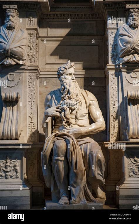 Tomb of Pope Julius II, Moses statue by Michelangelo Buonarroti, San Pietro in Vincoli Church ...