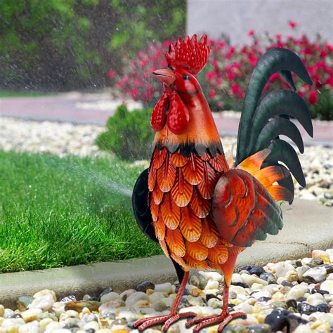 Buy Metal Rooster Decor Garden Statue Outdoor Chicken Sculpture Yard Art Kitchen Decor Online at ...