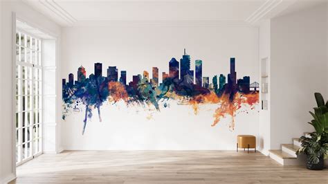 Brisbane Australia Skyline Blue & Bronze wallpaper mural 100% PVC-free and non-toxic