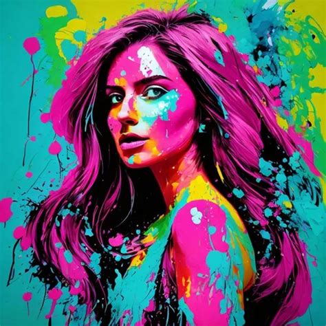 woman, magenta and turquoise paint splatter | OpenArt