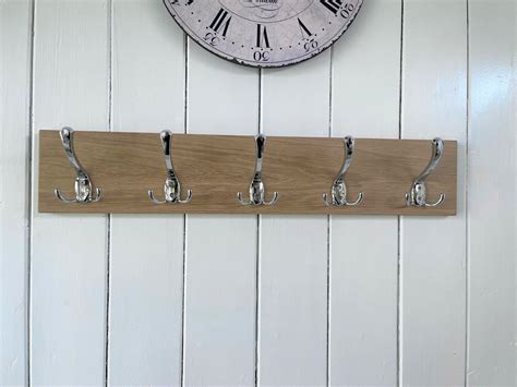 Modern Wooden Oak Coat Rack Zinc Alloy Polished Chrome Triple Hooks (2 ...