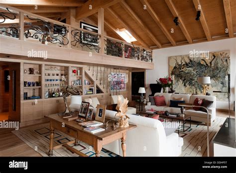 Swiss Chalet with interior designed by Tino Zervudachi, Gstaad Stock Photo - Alamy