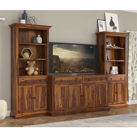 Lilesville Rustic Solid Wood TV Entertainment Center with Bookshelves