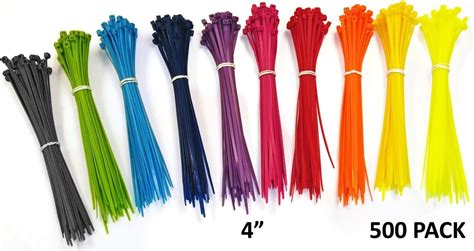 4 Self-Locking Zip Ties Multi Color: Electriduct Nylon Cable Ties - 500 Pieces Blue, Red, Green ...