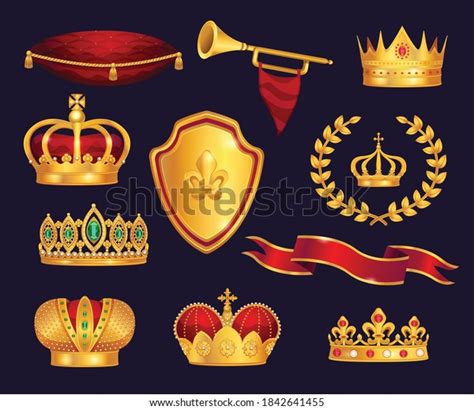 Monarchy Attributes Heraldic Symbols Realistic Set Stock Vector ...