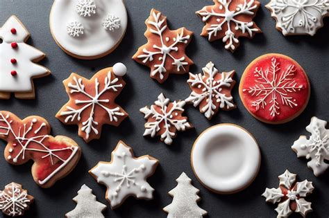 Premium AI Image | topview of homemade christmas cookies in different ...